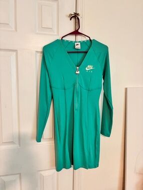 Nike Air Teal Long-Sleeve Zip Front Bodycon Dress NWT